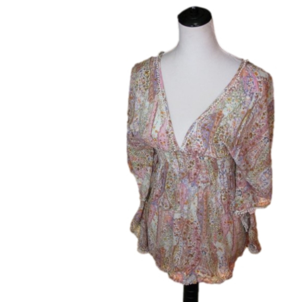 VICTORIA'S Secret Boho Floral Print Deep V-Neckline Swim Suit Coverup Size Small